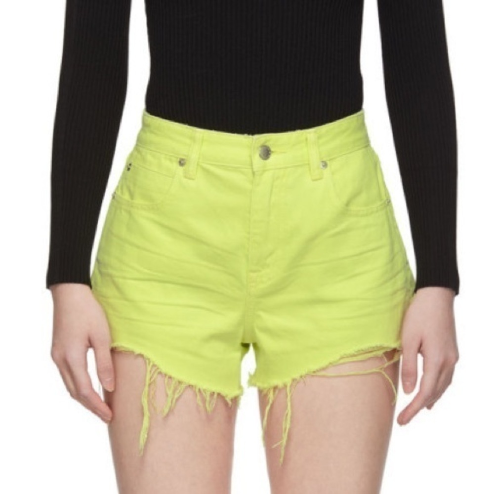 Alexander Wang Bite Denim Shorts Neon Yellow High Rise 26